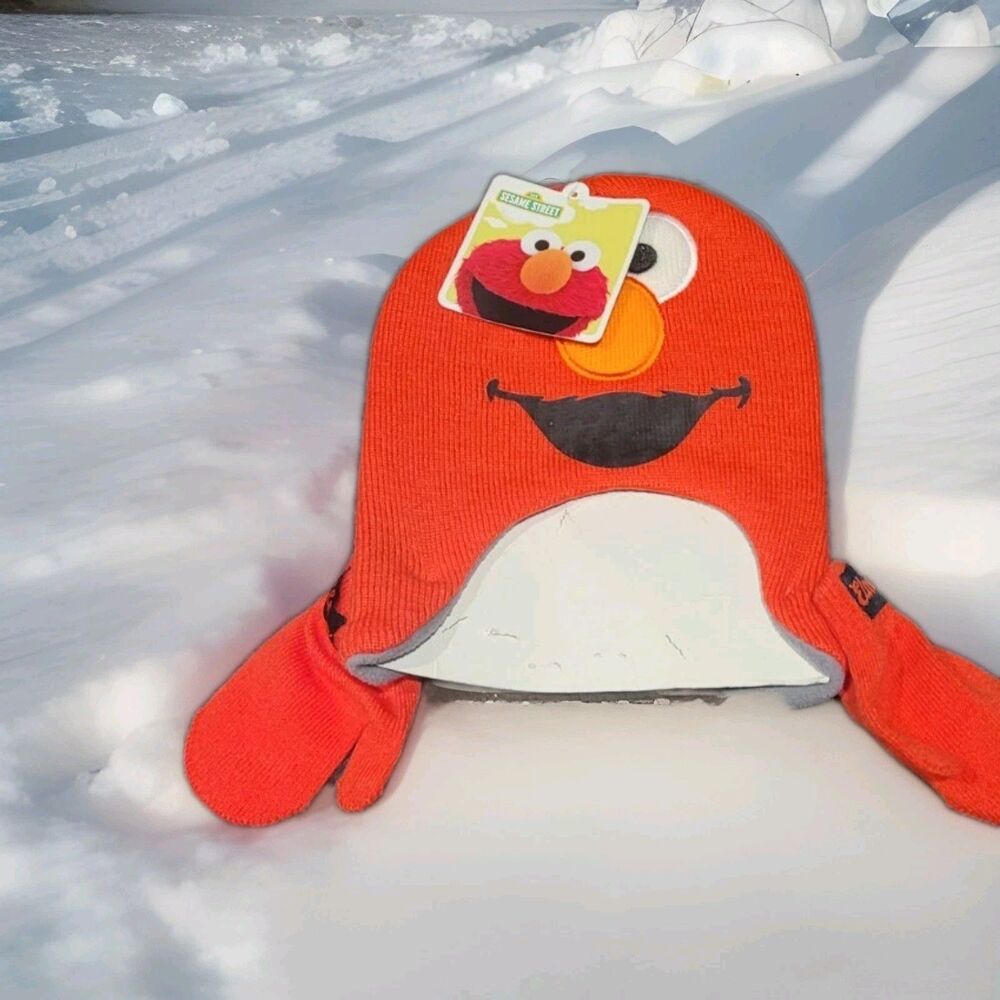 NEW Toddler Sesame Street Elmo Beanie Red Hat & Mittens Cold Weather Set gloves